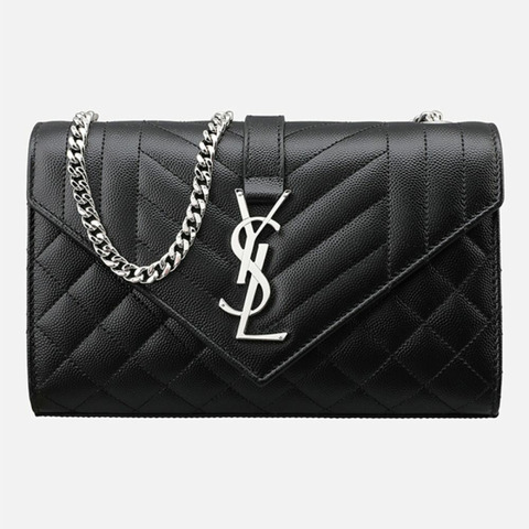 SAINT LAURENT 5S信封式小單肩包 銀黑色 600195 BOW92