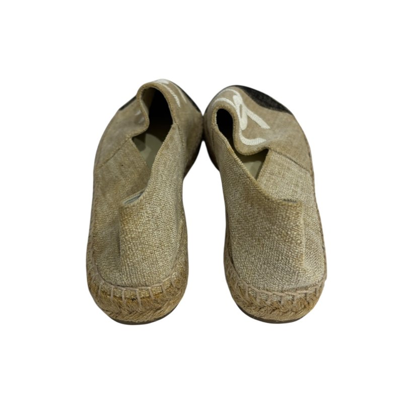 【美收精品】CHANEL 黑頭米白布平底鞋4-553-3