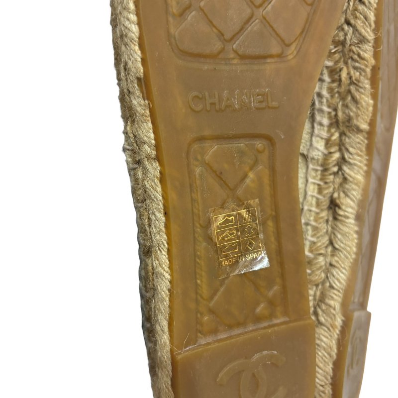 【美收精品】CHANEL 黑頭米白布平底鞋4-553-6