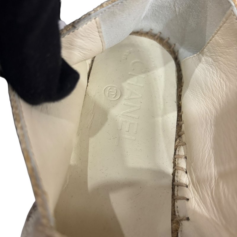 【美收精品】CHANEL 黑頭米白布平底鞋4-553-8