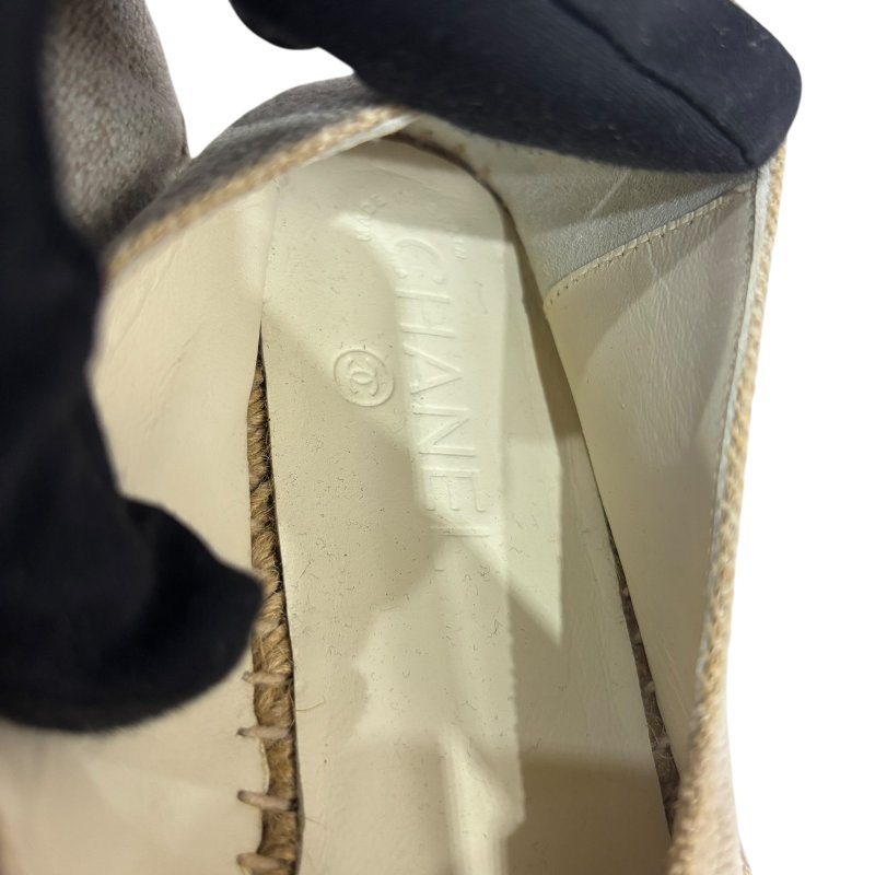 【美收精品】CHANEL 黑頭米白布平底鞋4-553-9