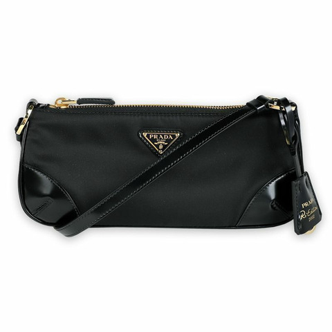 PRADA 女士 Re-Nylon 三角形 Logo 磨毛單肩包（黑色）1BC201 R789