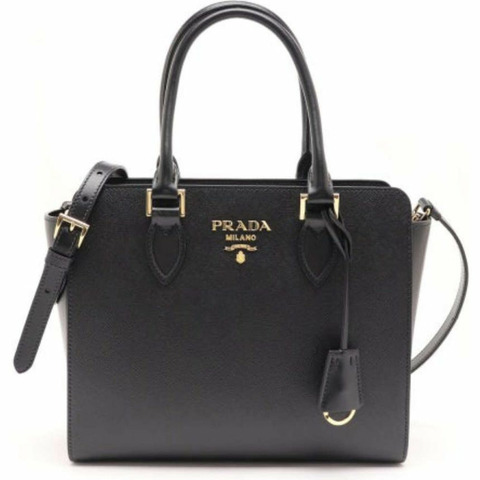 PRADA Saffiano 皮革手提包 黑色 1BA113 2EDV