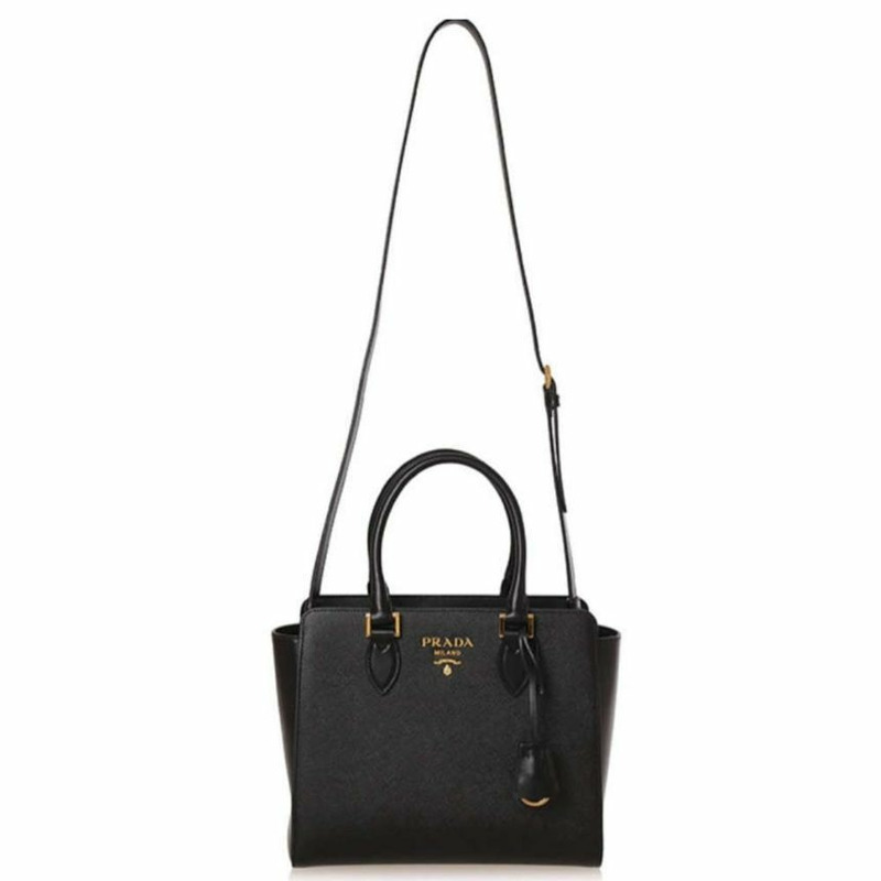 PRADA Saffiano 皮革手提包 黑色 1BA113 2EDV-6
