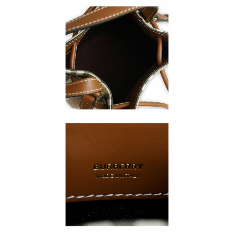 BURBERRY 女士格紋抽繩迷你水桶包(米色)-3