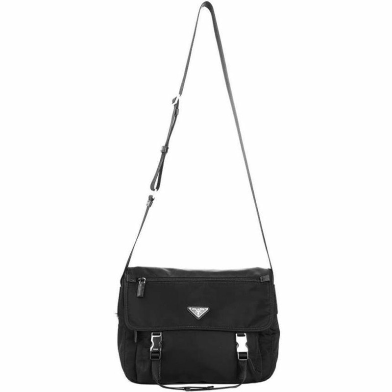 PRADA Pocono 扣環斜背包 黑色 中號 1BD671 ZOT-2