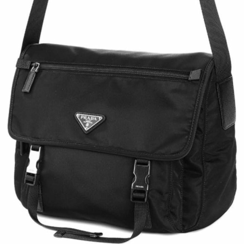 PRADA Pocono 扣環斜背包 黑色 中號 1BD671 ZOT-3