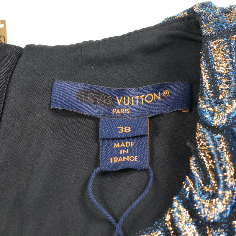 路易威登 3D 羽毛連身裙 FODS84 羊毛腈綸海軍藍金色 #38 二手女裝-2