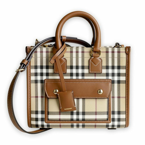 BURBERRY Frey迷你格紋手提包 米色 8097566 A9534