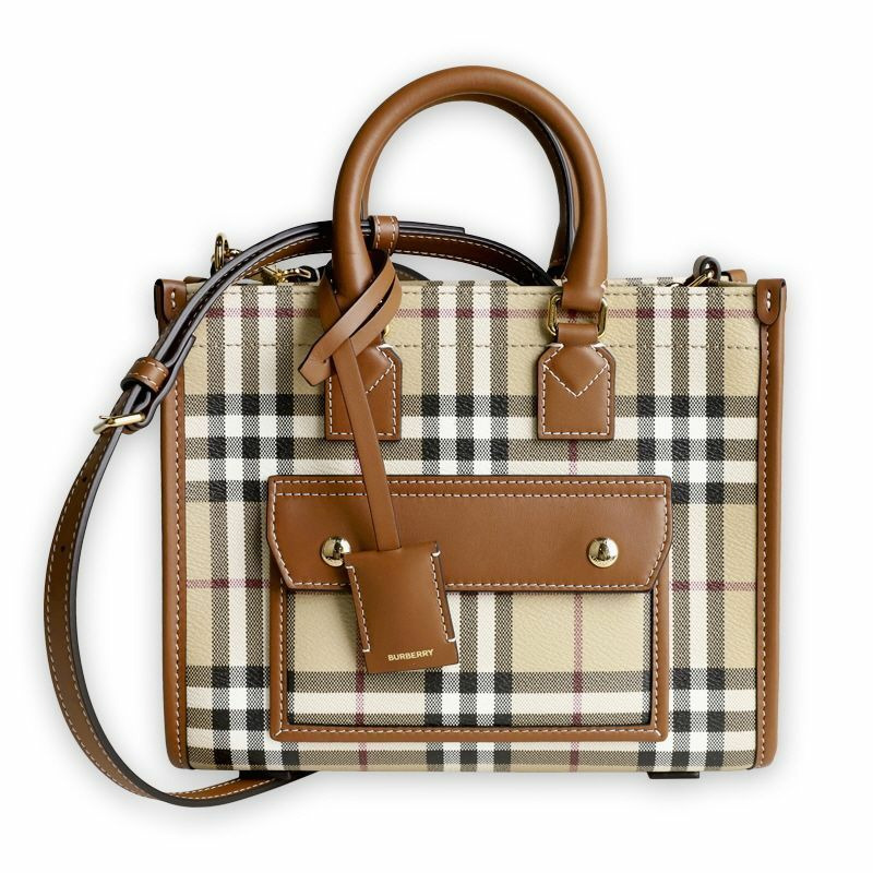 BURBERRY Frey迷你格紋手提包 米色 8097566 A9534-0