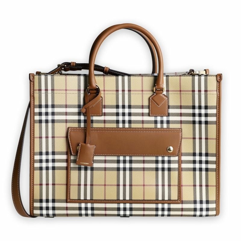 BURBERRY Freyja 格紋中型托特包 米色 8097568 A9534-0