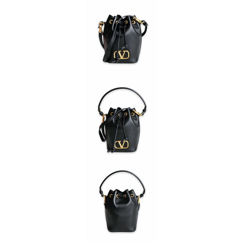 VALENTINO 女士 V 標誌抽繩水桶包(黑色)6W2P0Z44VNL-2