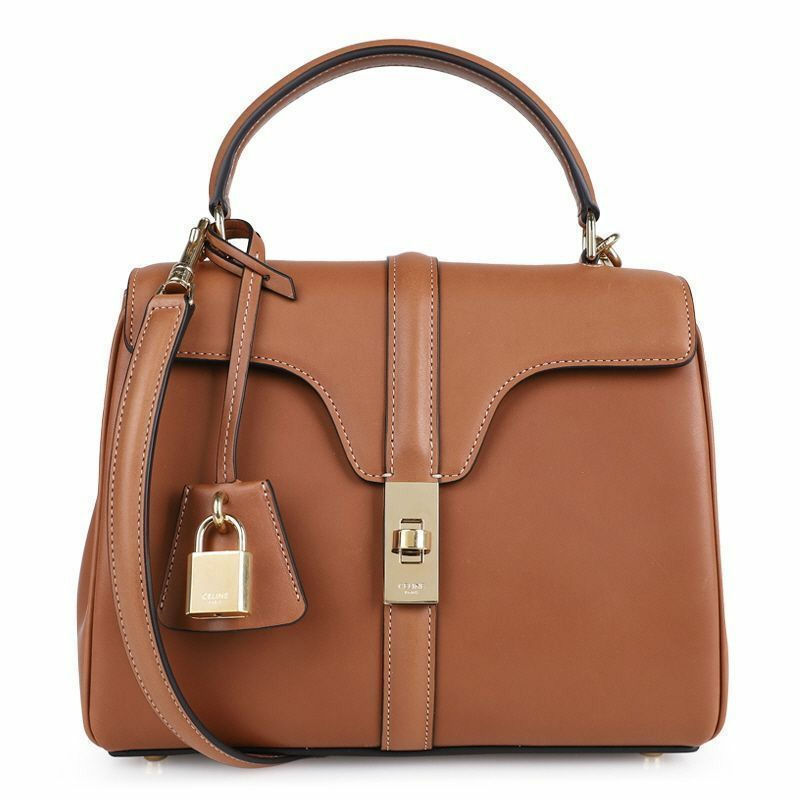 CELINE 女士天然小牛皮小號16吋手提包(棕色)188003BF9-0
