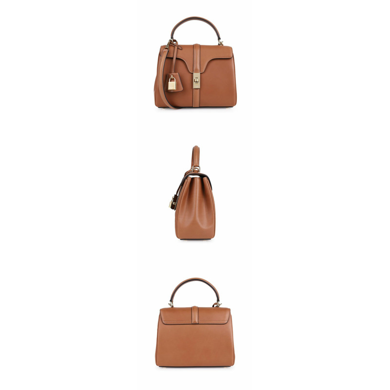 CELINE 女士天然小牛皮小號16吋手提包(棕色)188003BF9-2