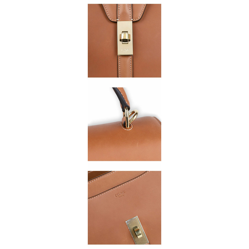 CELINE 女士天然小牛皮小號16吋手提包(棕色)188003BF9-3