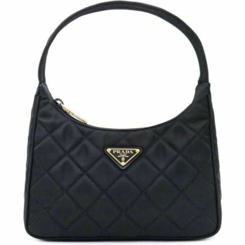 PRADA 黑色尼龍絎縫單肩包，印章：1NE051 2DYC F0002