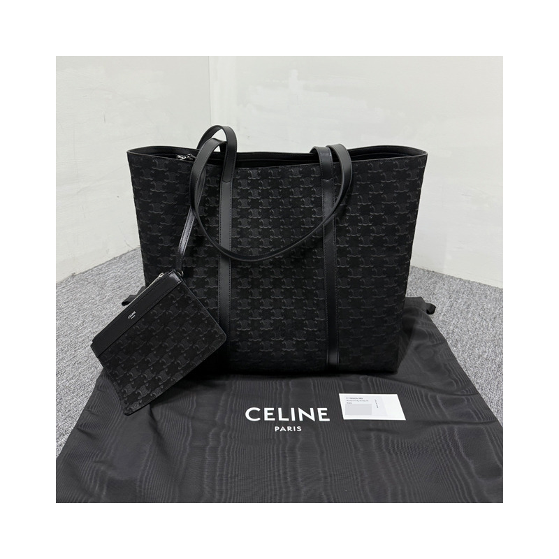 CELINE Triomphe 壓花絨面小牛皮博物館包 (117783GD4 38SI)-13