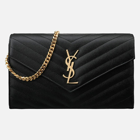 SAINT LAURENT 5S Monogram 鏈條單肩包 金色 黑色 377828 BOW01 1000