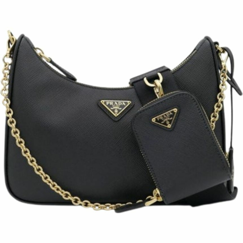 PRADA 複刻版三角形Logo單肩包 黑色 1BH204 NZV F0632-1