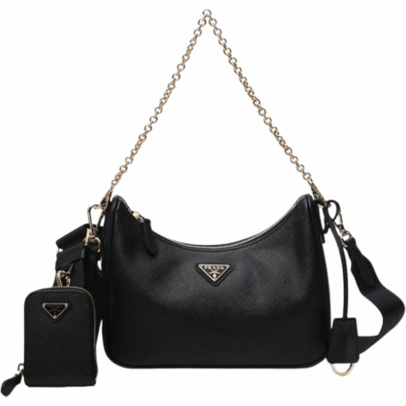 PRADA 複刻版三角形Logo單肩包 黑色 1BH204 NZV F0632-5