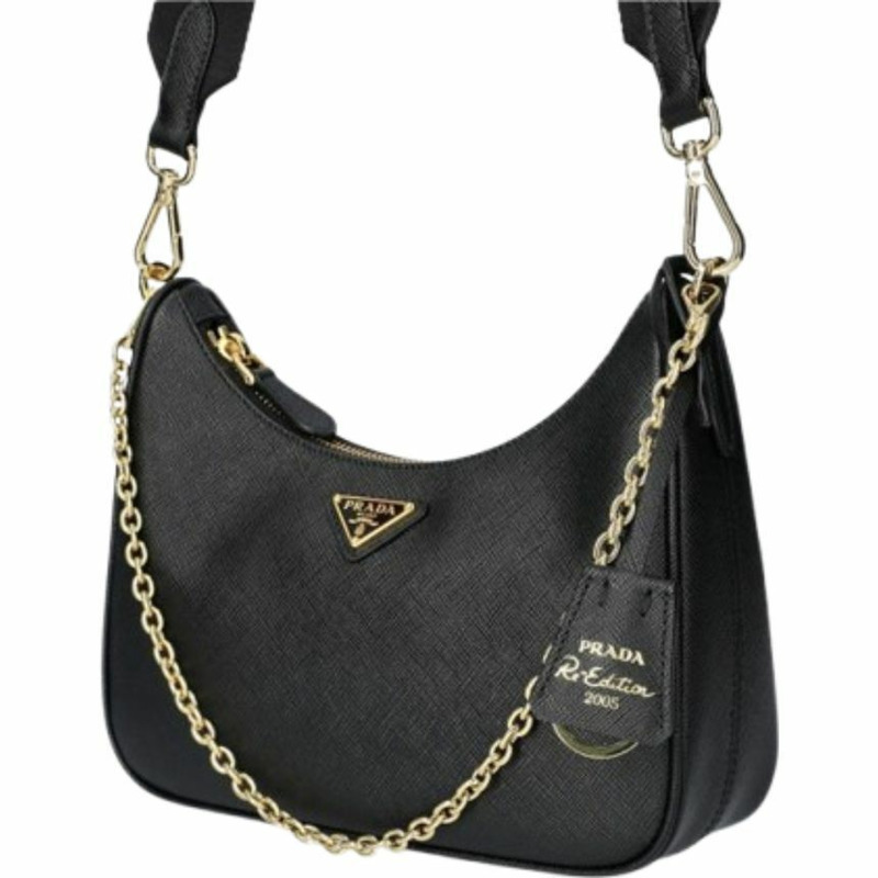 PRADA 複刻版三角形Logo單肩包 黑色 1BH204 NZV F0632-11