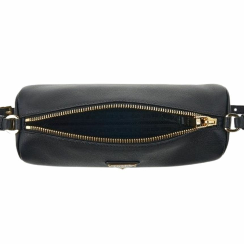 PRADA 三角形Logo軟皮肩背包 黑色 1BC239 2CYS F0002-4