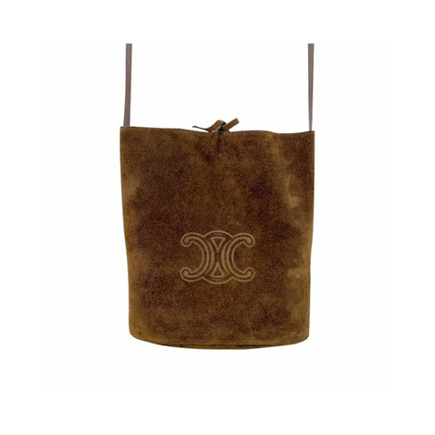 CELINE Triomphe 壓花絨面小牛皮水桶包 棕色 194953FGU 19BR