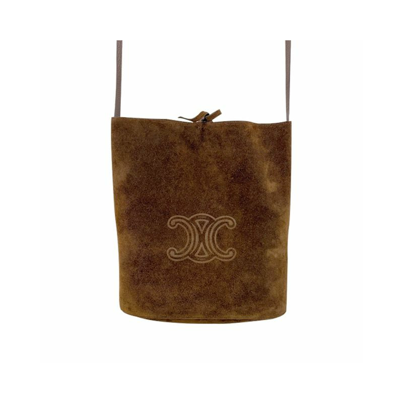 CELINE Triomphe 壓花絨面小牛皮水桶包 棕色 194953FGU 19BR-0