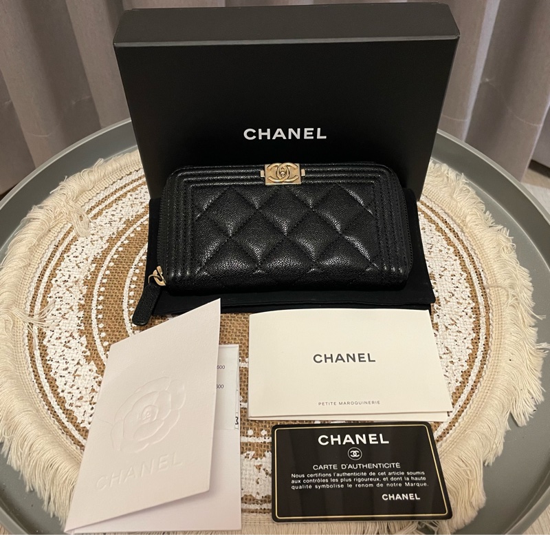 🔥近新~閒置釋出🔥Chanel boy 少見實用 黑金荔枝牛皮中夾-0