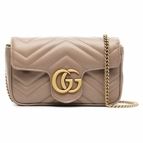 GUCCI GG Marmont Matelassé 超級迷你斜背包粉紅色米色印章：476433 DTDCT 5729