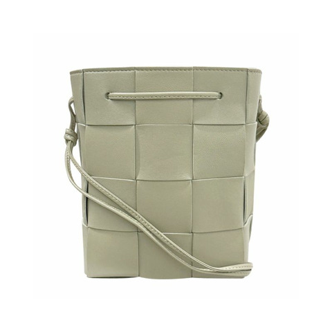 BOTTEGA VENETA Bottega Veneta Intrecciato 編織盒式水桶包 小號石灰華 (680218 VCQC4 2916)