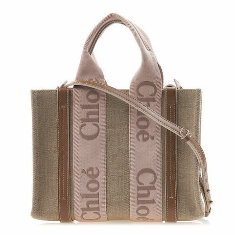CHLOE 女士亞麻 Woody 小號手提包