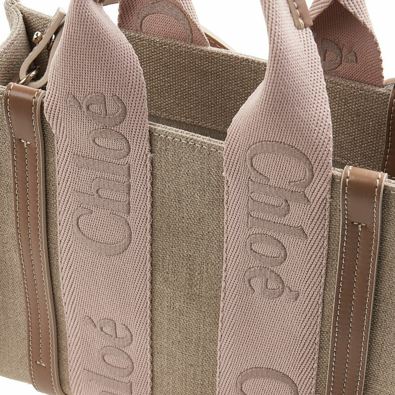 CHLOE 女士亞麻 Woody 小號手提包-5