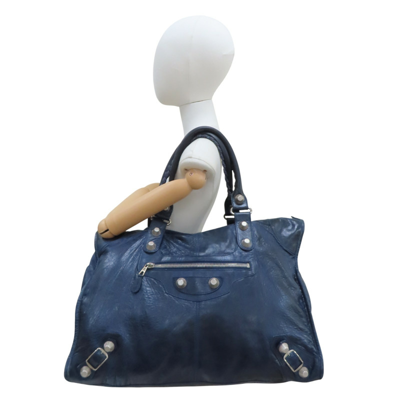 深藍色 牛皮 the weekender hand bag 肩背包【BALENCIAGA 巴黎世家】 177287-9