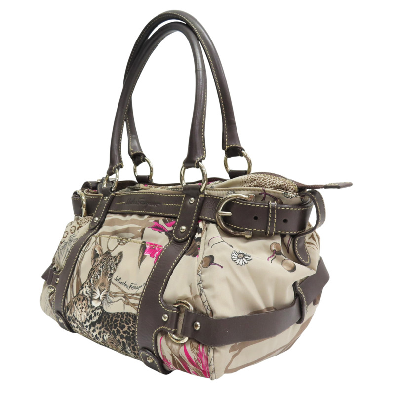 棕色 尼龍帆布 豹圖案 肩背包【Salvatore Ferragamo 菲拉格慕】-2