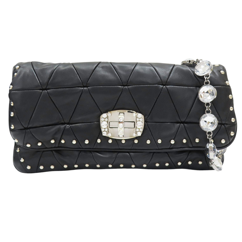 黑色 羊皮 肩背包【MIU MIU 繆繆】 RP0197-0