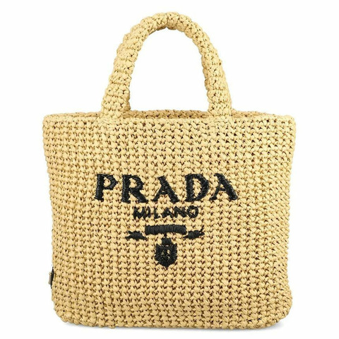 PRADA Logo 拉菲草手提袋 天然色 1BG422 2C2T F0018