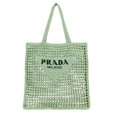 PRADA Logo刺繡鉤編手提袋 薄荷綠 1BG393 2C2T F0934