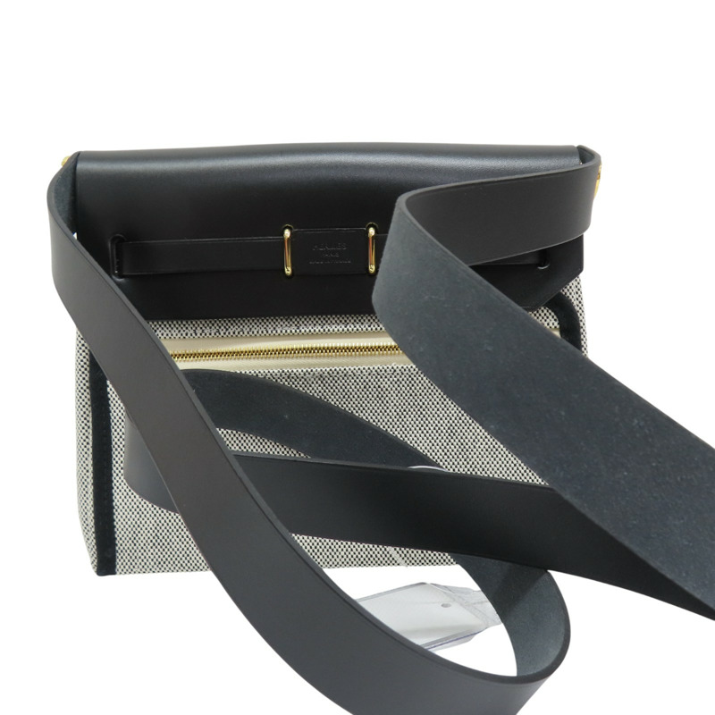 黑色牛皮 灰色帆布 mini herbag 肩背包 金釦 K刻【HERMES 愛馬仕】-1