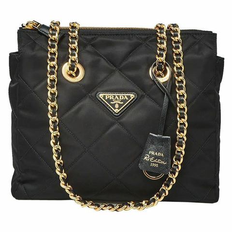 PRADA 1995年復刻版絎縫鏈條單肩包 黑色