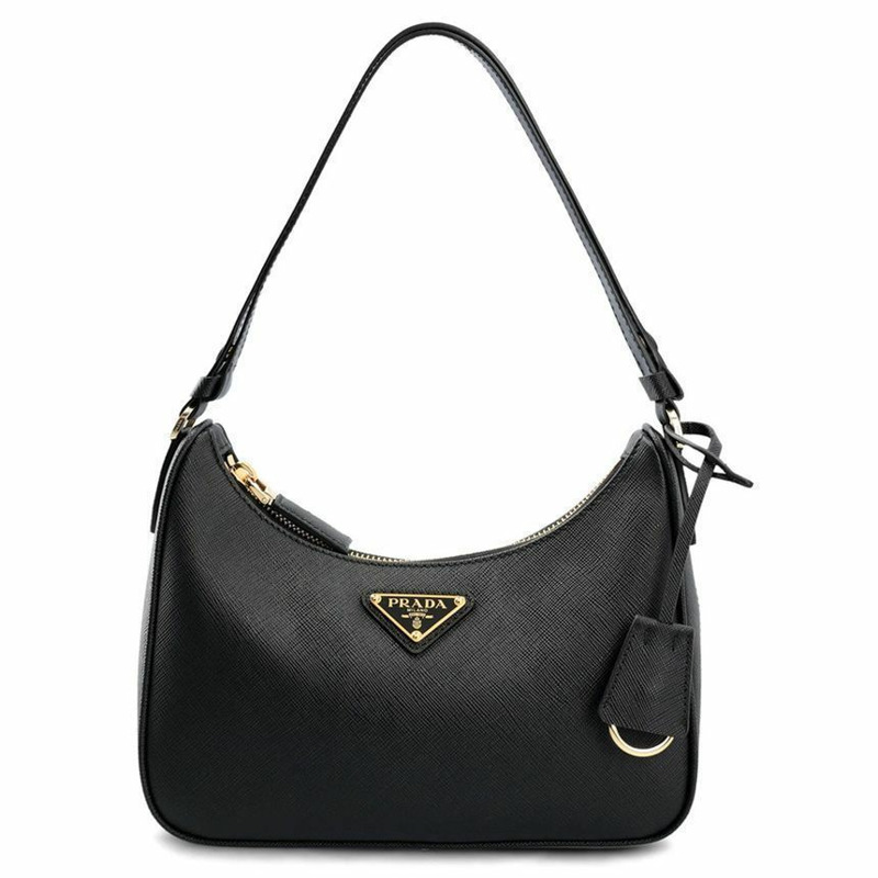 PRADA Saffiano 三角形 Logo 單肩 Hobo 包 黑色 1BC204 NZV F0632-0