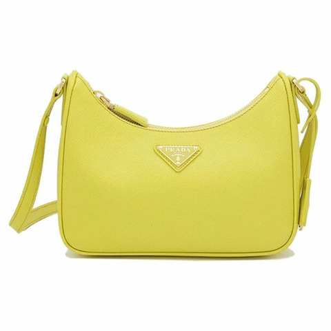PRADA Saffiano 三角形 Logo 單肩 Hobo 包 黃色 1BC204 NZV F0YN4