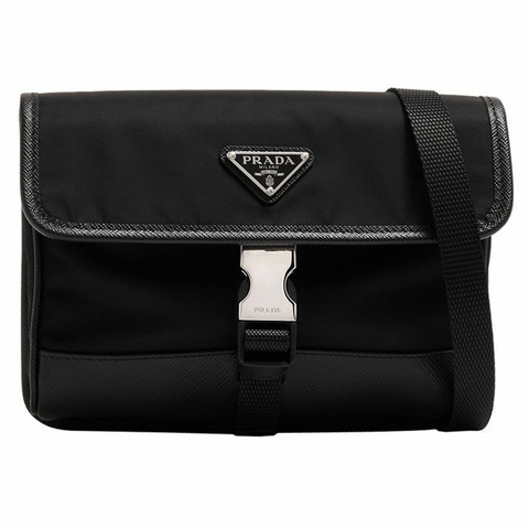 PRADA Saffiano 三角形 Logo 尼龍手機殼斜背包 黑色 2ZH108 2DMH F0002