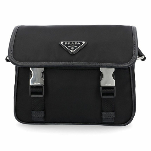 PRADA 25FW 三角形 Logo Tesuto 多功能斜背包 黑色 2VD034 2DMH F0002
