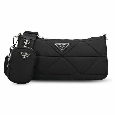 PRADA 三角形標誌 Tessuto 絎縫襯墊單肩斜挎包 黑色 1BC237 RDJN F0002