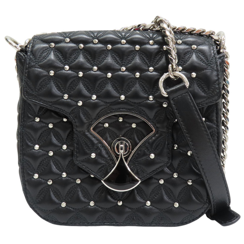 黑色 牛皮 圓鉚釘 Divas Dream 鍊帶肩背包【BVLGARI 寶格麗】-0