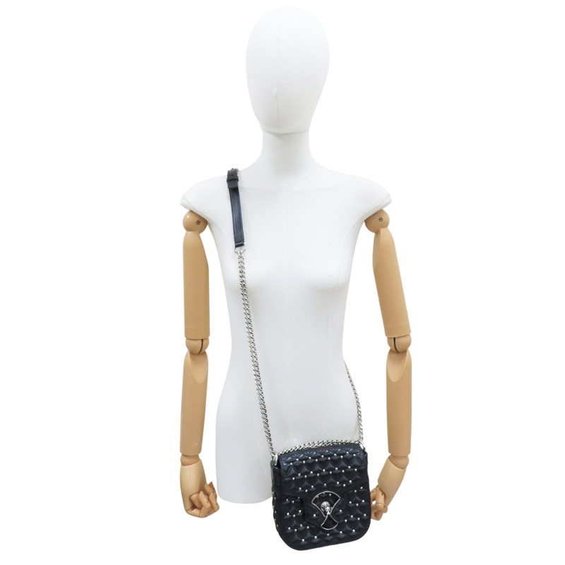 黑色 牛皮 圓鉚釘 Divas Dream 鍊帶肩背包【BVLGARI 寶格麗】-8