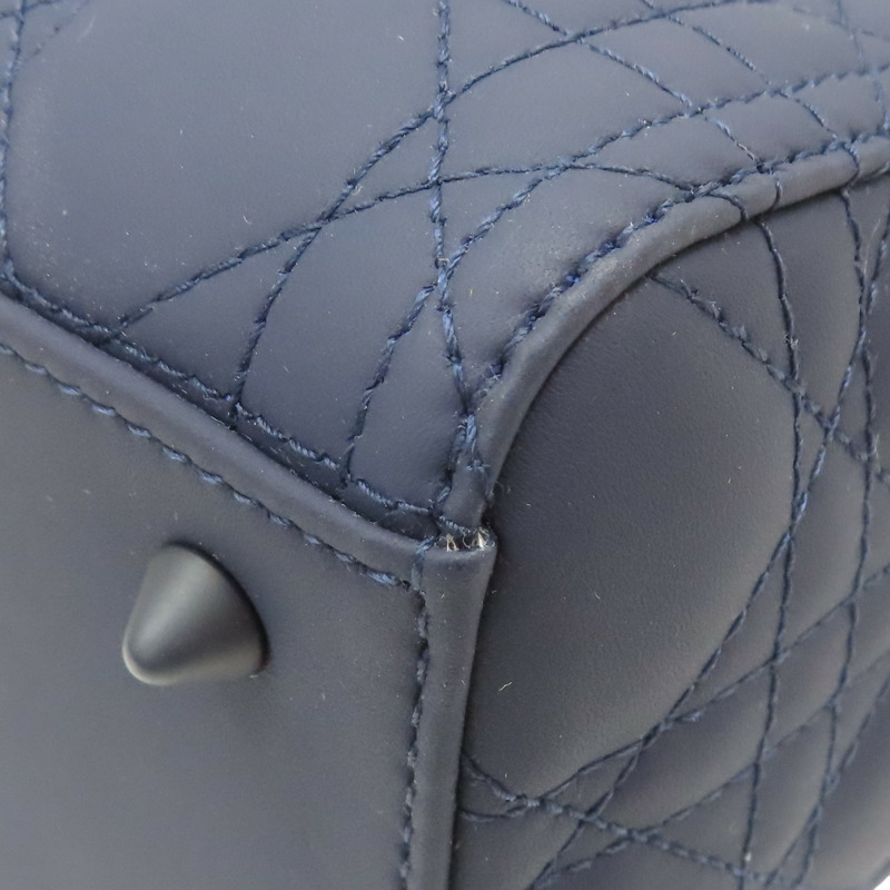 深藍色 牛皮 籐格紋 Lady Dior 兩用包 【Dior 迪奧 】-18