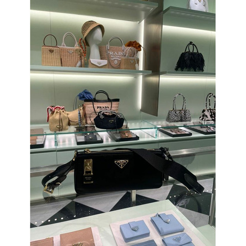 PRADA 小型尼龍皮革肩背包 黑色 1BC234 2C8Q F0002