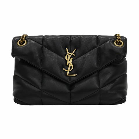 SAINT LAURENT 絎縫羽絨 Lulu 鏈條單肩包 黑色 印記：577476 1EL07 1000